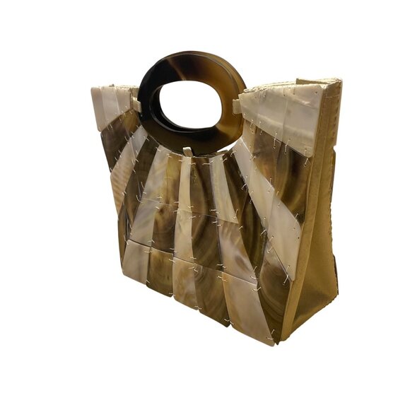 Mad Design Women’s Ivory Multicolor Shell With Tortoise Handle Elegant Clutch - Picture 2 of 7